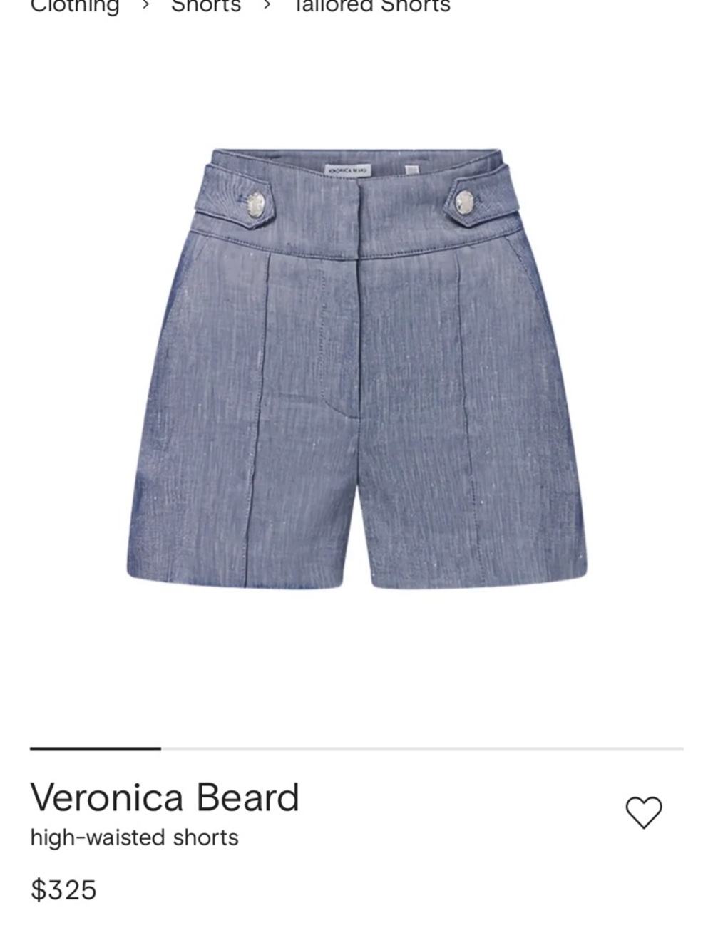 Veronica Beard High-Waisted Runo Tailored Shorts in Light Blue size 6 NWT $325